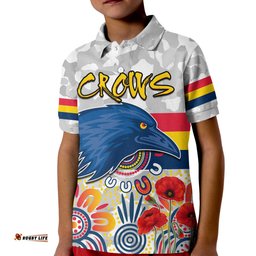 Crows AnzacPolo Shirt KID Adelaide Football Aboriginal Poppy
