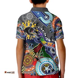 Personalised Panthers NAIDOC Week 2024 Kid Polo Shirt Australia Aboriginal Dot Painting