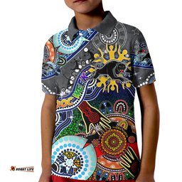 Personalised Panthers NAIDOC Week 2024 Kid Polo Shirt Australia Aboriginal Dot Painting