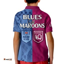 Blues and Maroons Rugby Kid Polo Shirt State of Origin NSW Combine QLD Sporty Style-