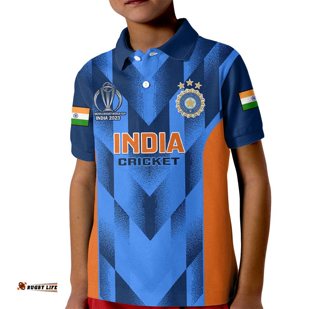 Personalised India Cricket Kid Polo Shirt Men In BlueGo Champions World Cup