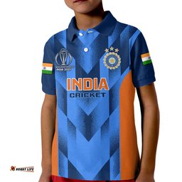 Personalised India Cricket Kid Polo Shirt Men In BlueGo Champions World Cup