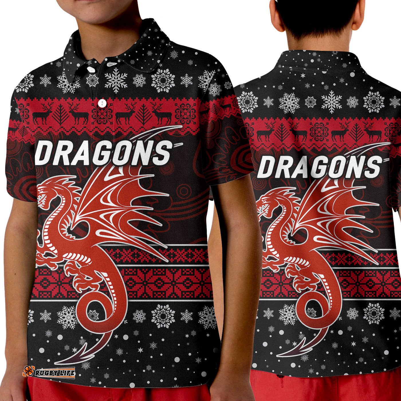 St. George Illawarra Dragons Polo Shirt KID Christmas Simple Style - Black