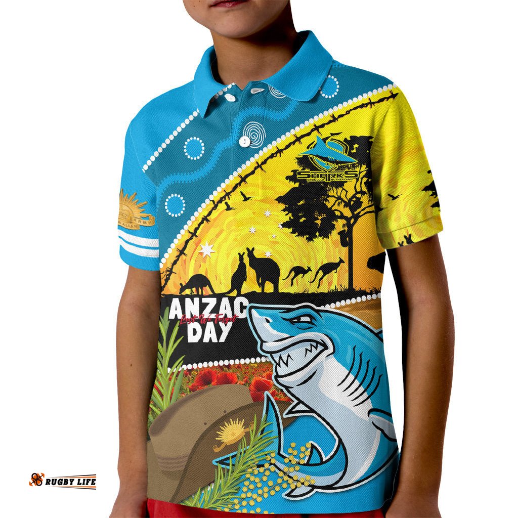 Sharks Rugby ANZAC Day Kid Polo Shirt Sharkies Rosemary Starry Night