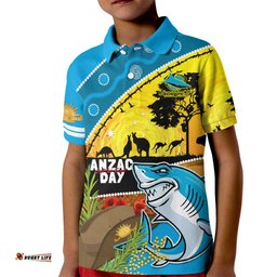 Sharks Rugby ANZAC Day Kid Polo Shirt Sharkies Rosemary Starry Night