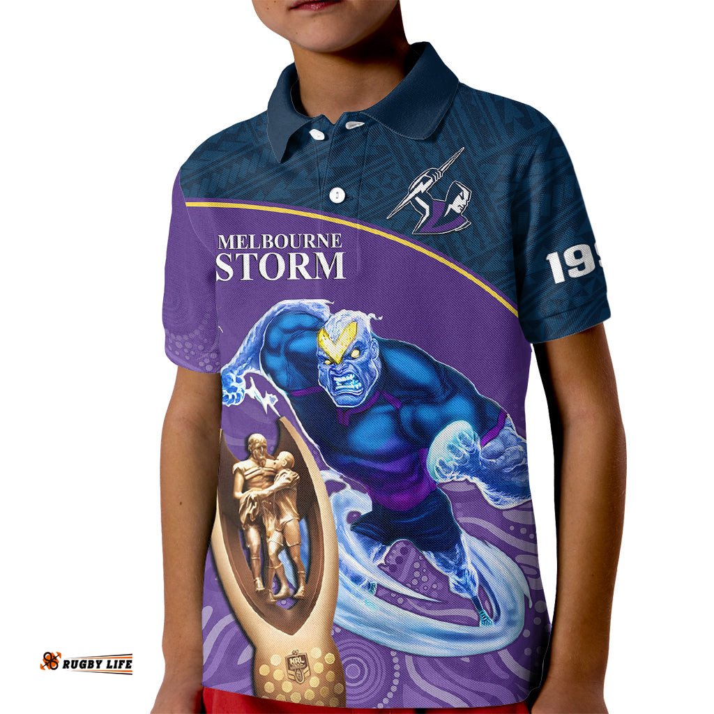 Storm Rugby Kid Polo Shirt Go ChampionsMascot With Polynesian Indigenous Art