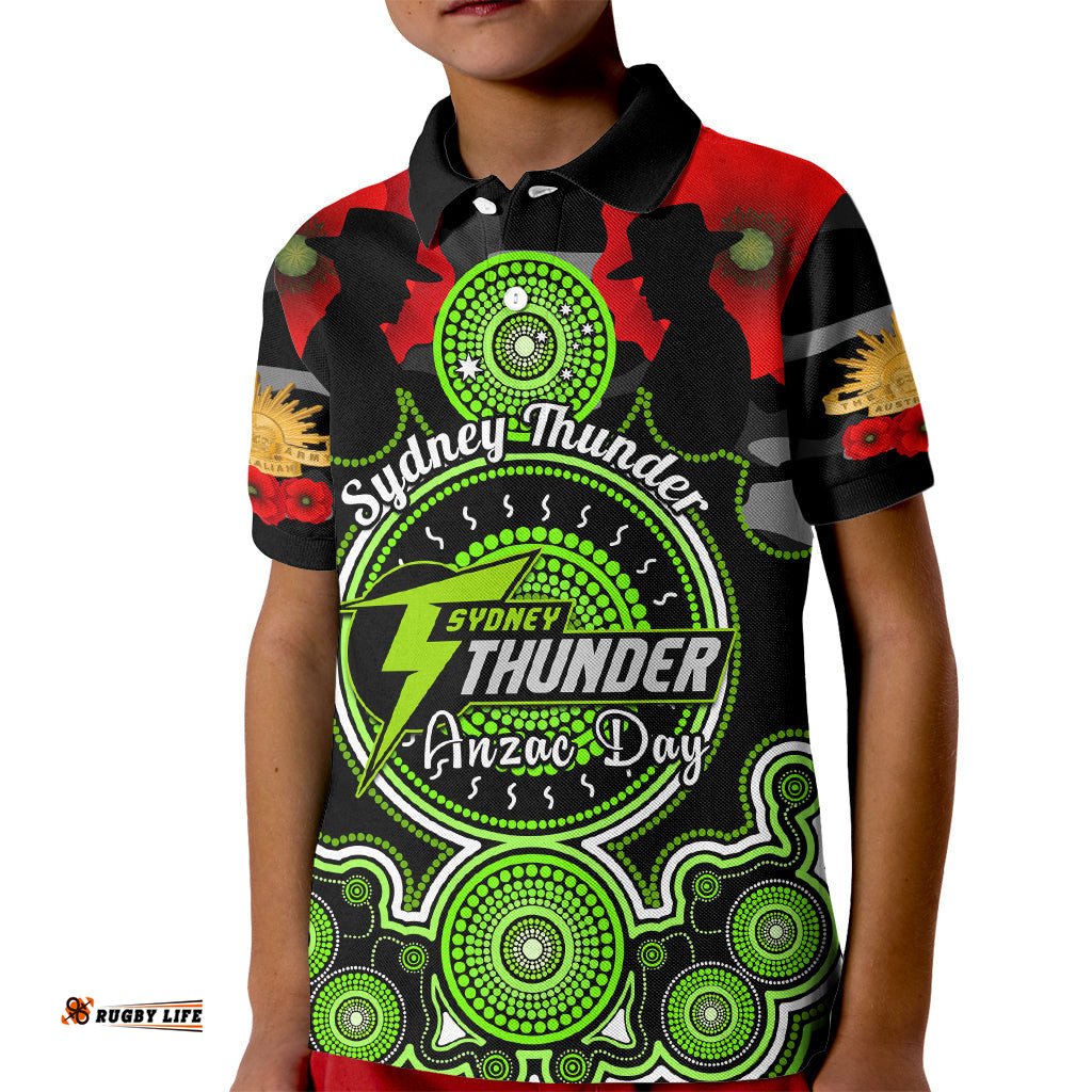Sydney Thunder ANZAC 2024 Kid Polo Shirt Lest We Forget Poppy Mix Camouflage