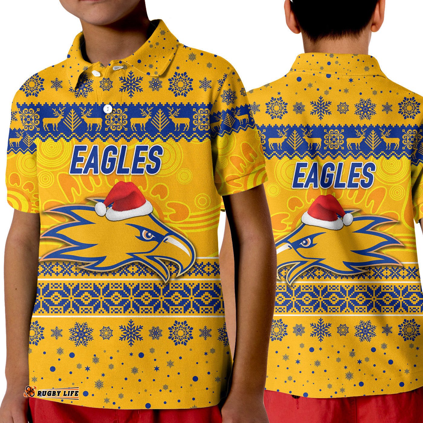 West Coast Eagles Polo Shirt KID Christmas Simple Style - Gold