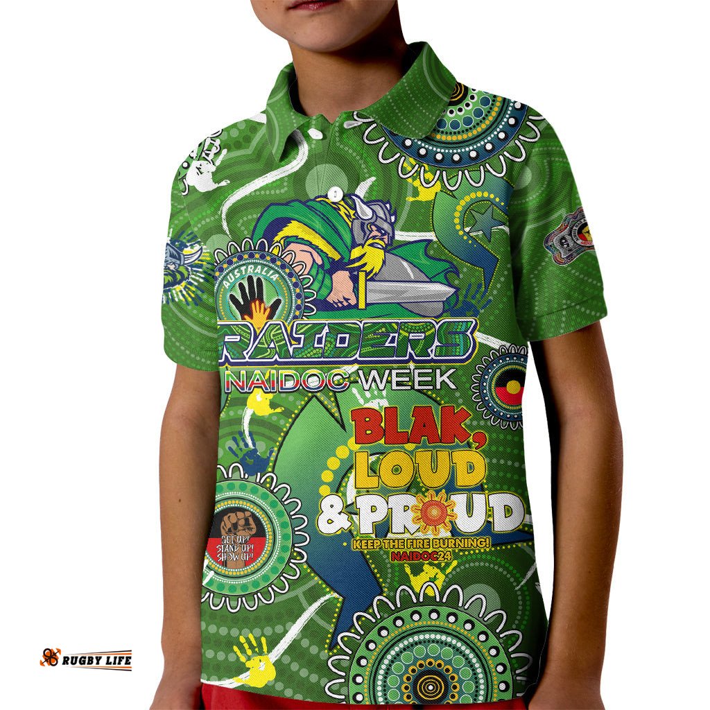Personalised NAIDOC Week 2024 Raiders Kid Polo Shirt Australia Fire Burning