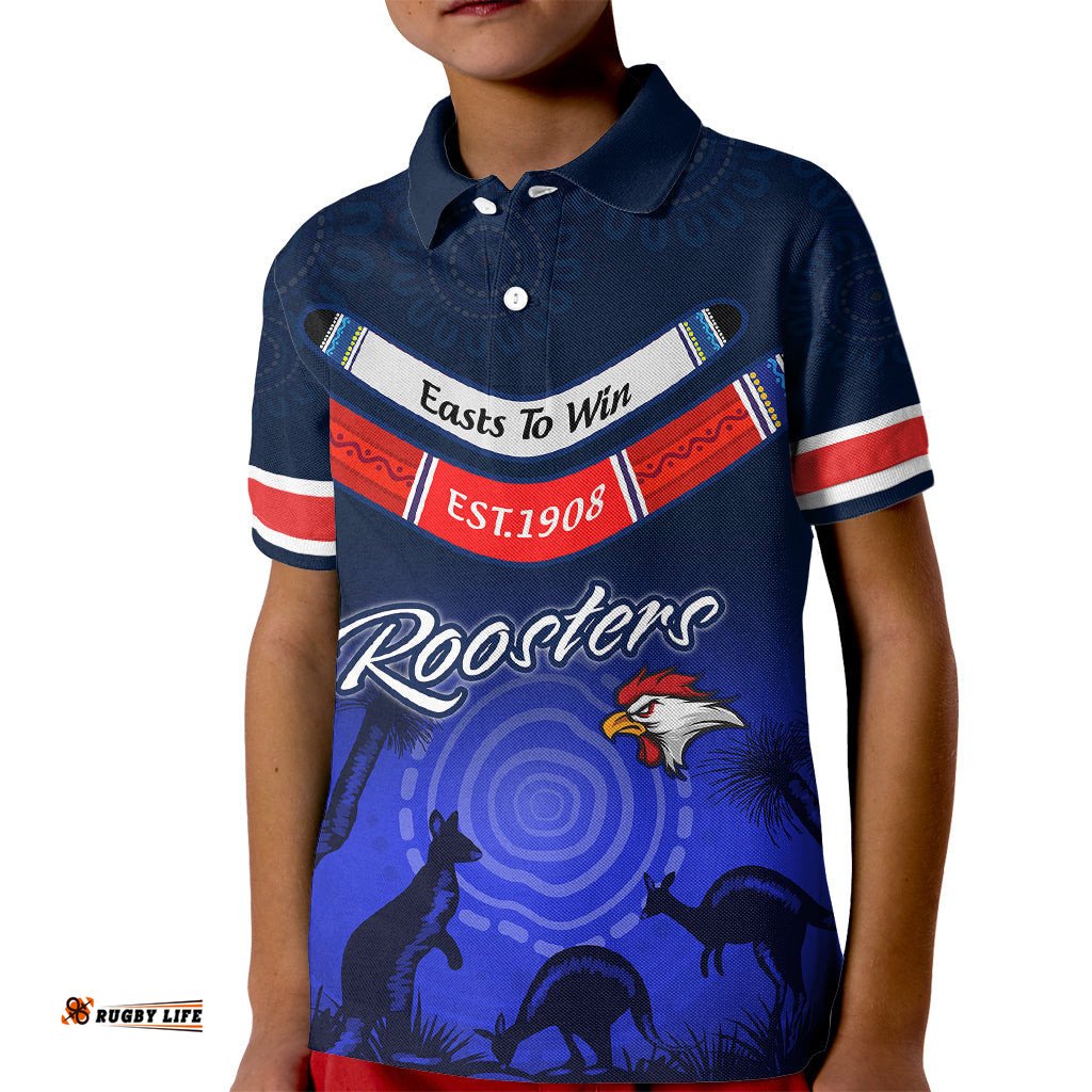 Rosster Easts To Win Kid Polo Shirt Sydney Rugby est 1908 Boomerang Indeginous