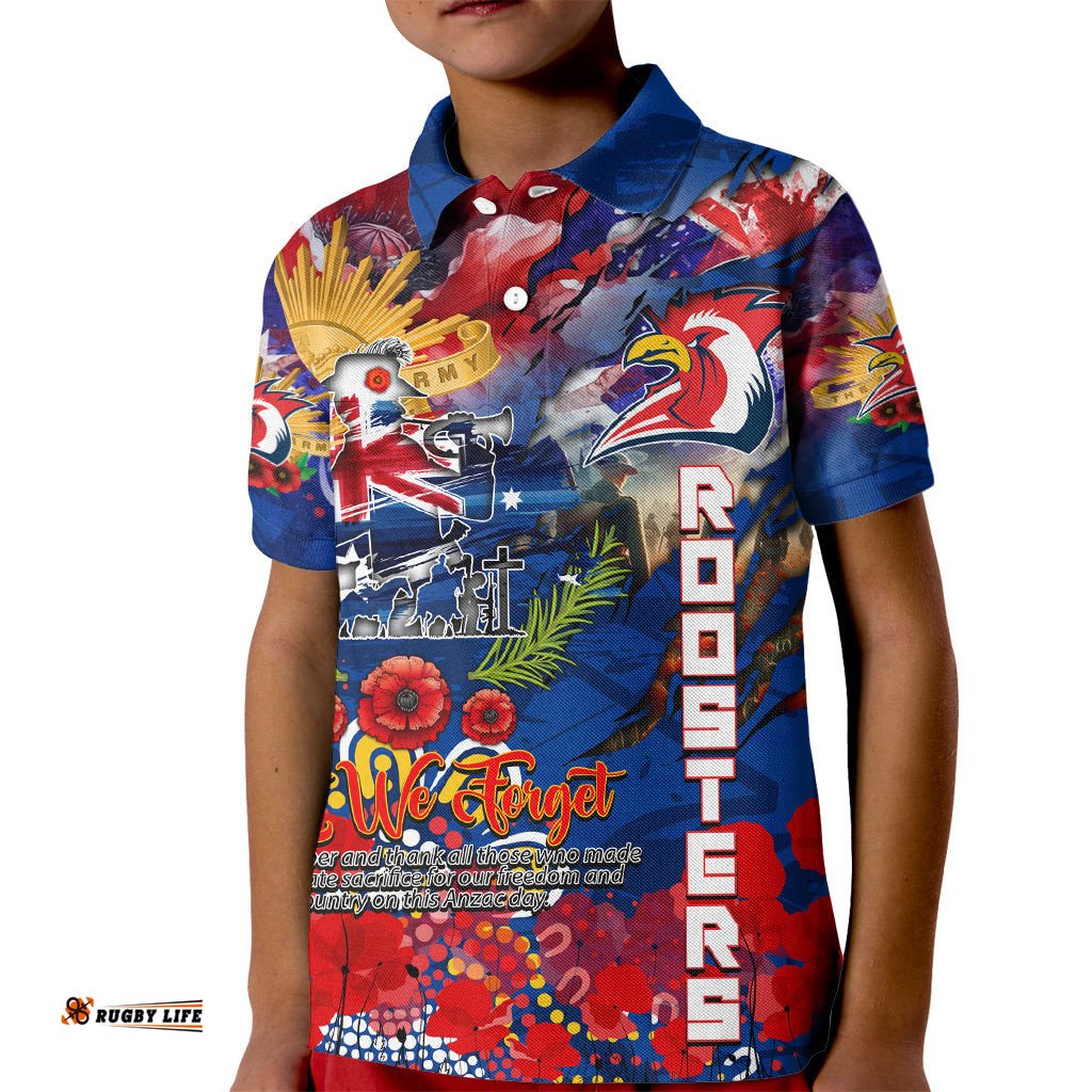 Personalised Australia Rugby Roosters ANZAC Kid Polo Shirt Sydney Scratch Style