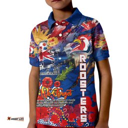 Personalised Australia Rugby Roosters ANZAC Kid Polo Shirt Sydney Scratch Style