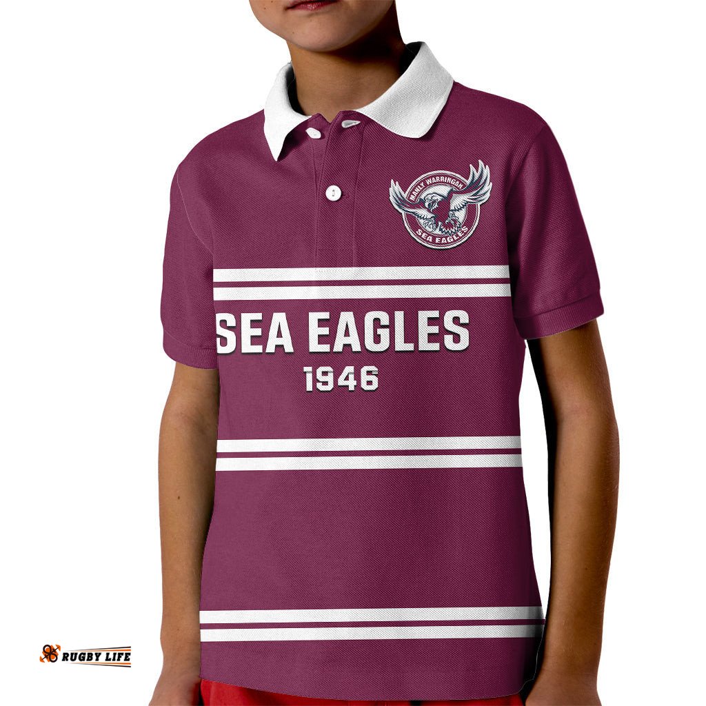 Sea Eagles Rugby Kid Polo Shirt Manly Warringah Maroon Sporty Style