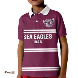 Sea Eagles Rugby Kid Polo Shirt Manly Warringah Maroon Sporty Style