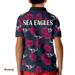 Sea Eagles Rugby Kid Polo Shirt Polynesian Style With Hibiscus