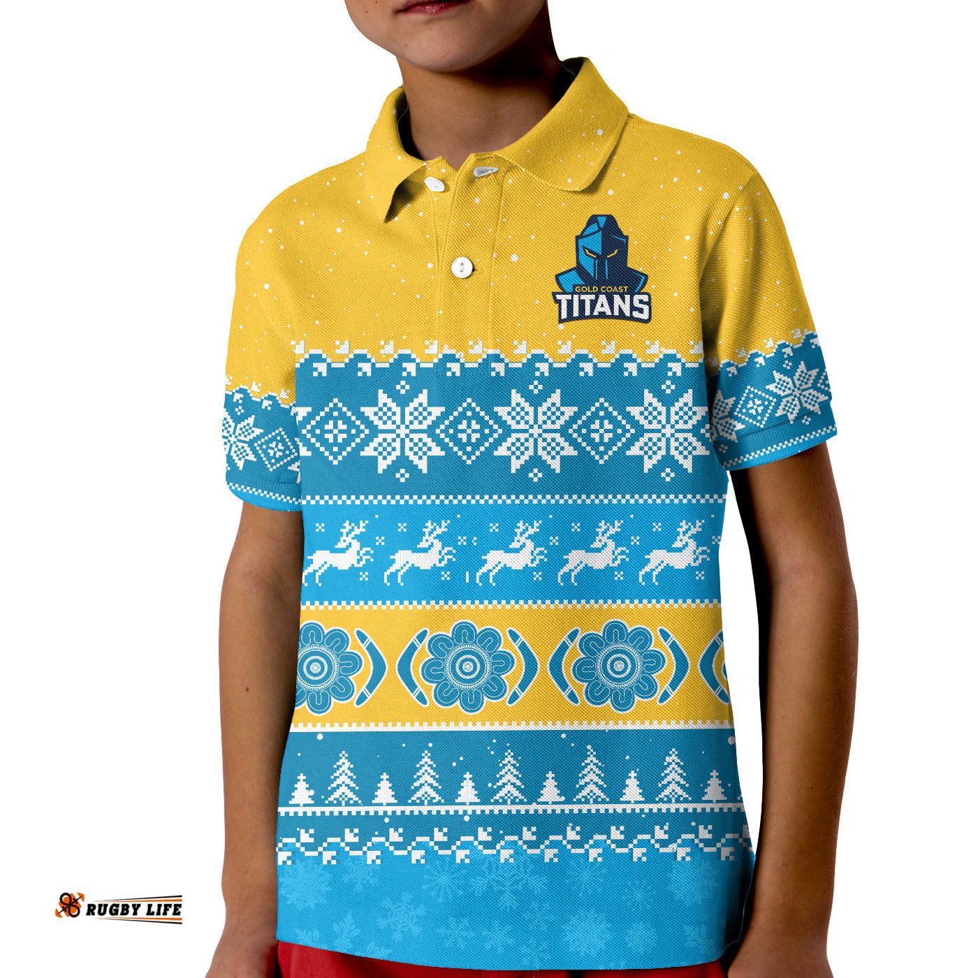 Titans Rugby Polo Shirt KID Indigenous Merry Christmas