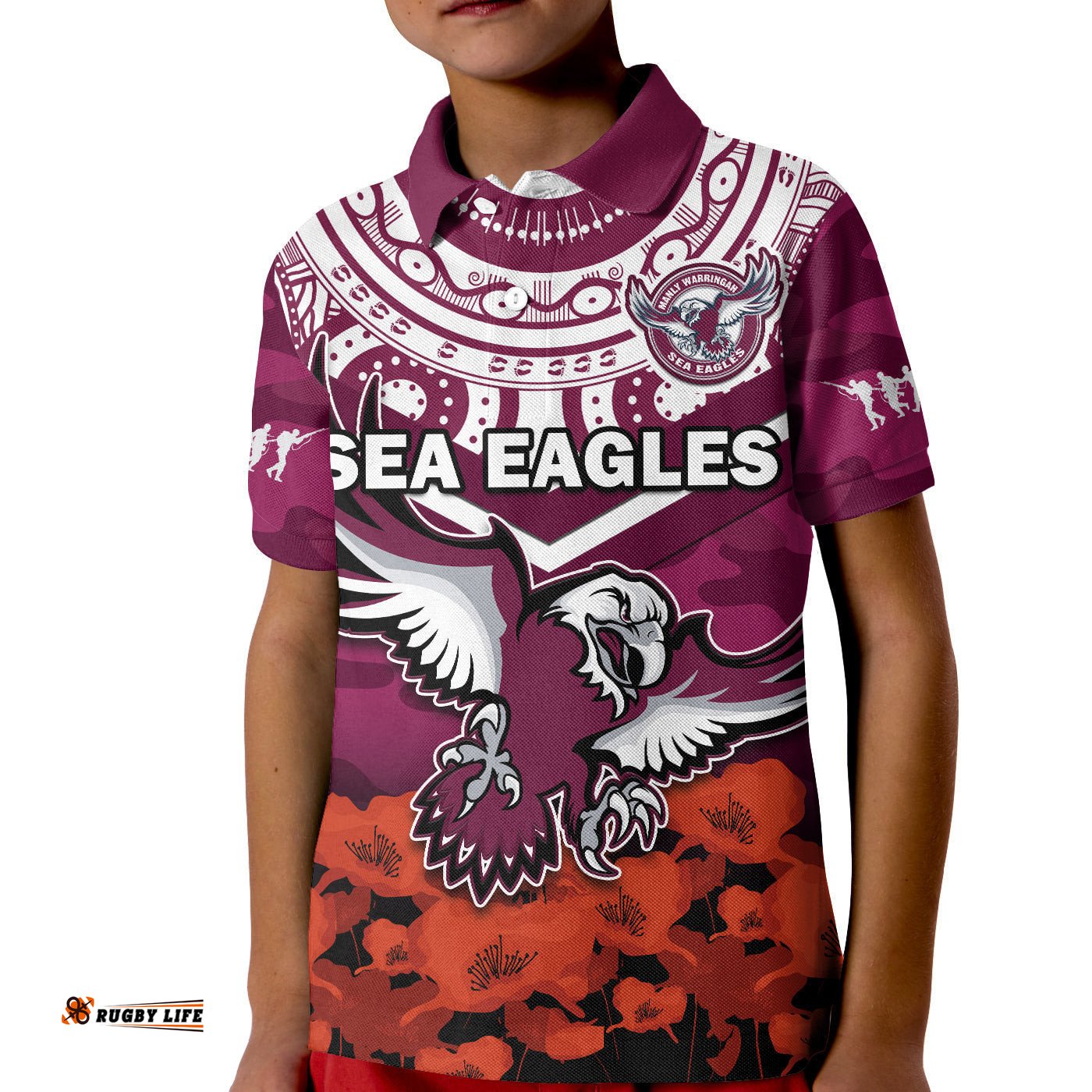 Sea Eagles Rugby ANZACRugby Polo Shirt KID Camouflage Mix Indigenous