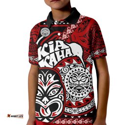 Personalised Te Reo Maori New Zealand Kid Polo Shirt Aotearoa Kia Haka Maori Tribal Tattoo Red Style