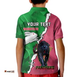Personalised Panthers And Rabbitohs Rugby Kid Polo Shirt 2024 Souths The Riff Together