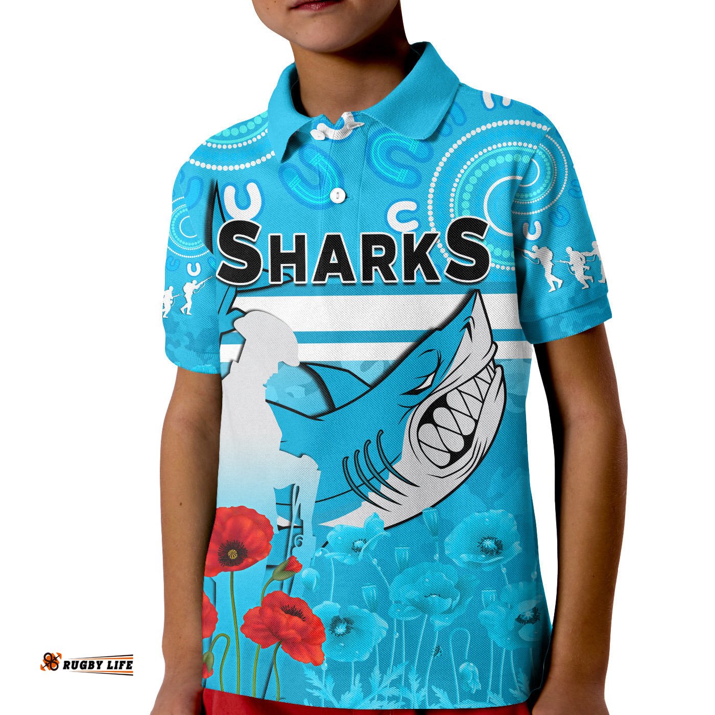 Sharks AnzacPolo Shirt KID Cronulla-Sutherland Lest We Forget