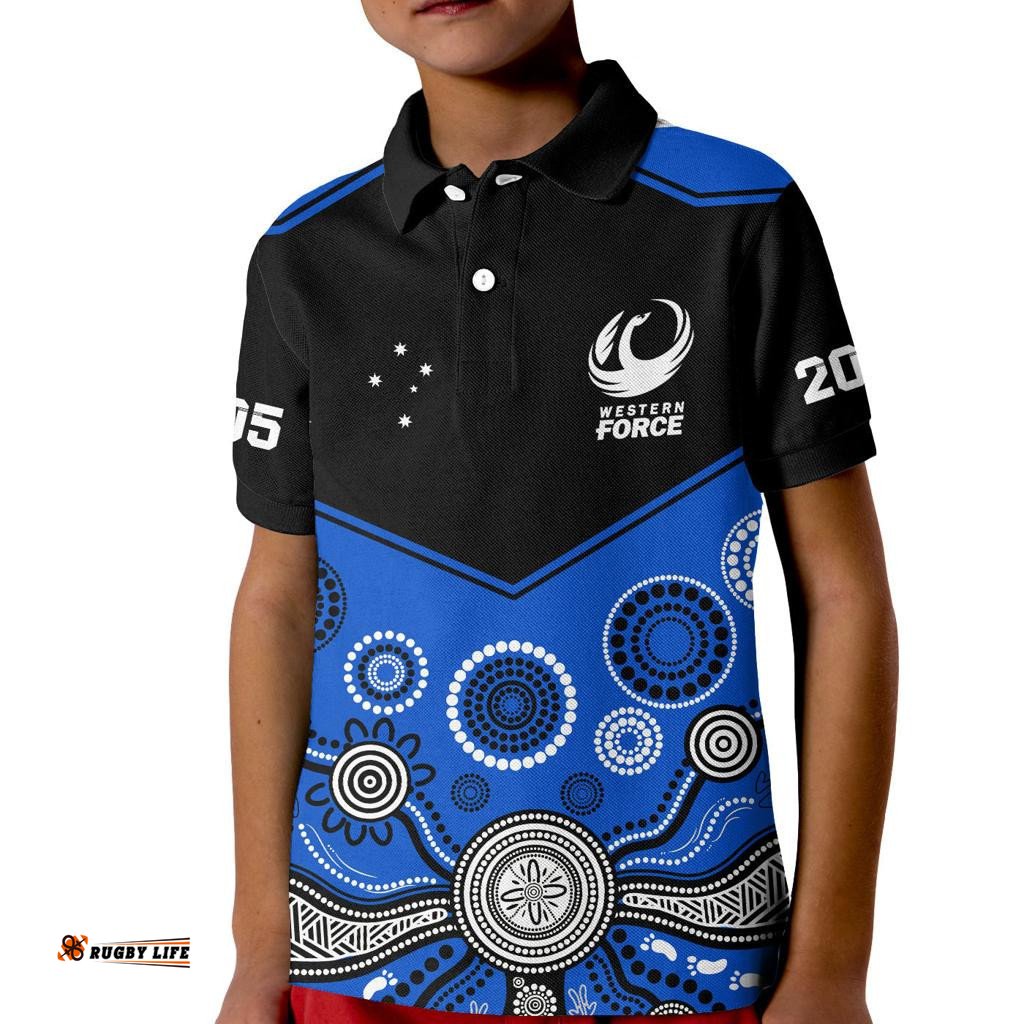 Western Force Super RugbyPolo Shirt KID Est 2005 Indigenous Art