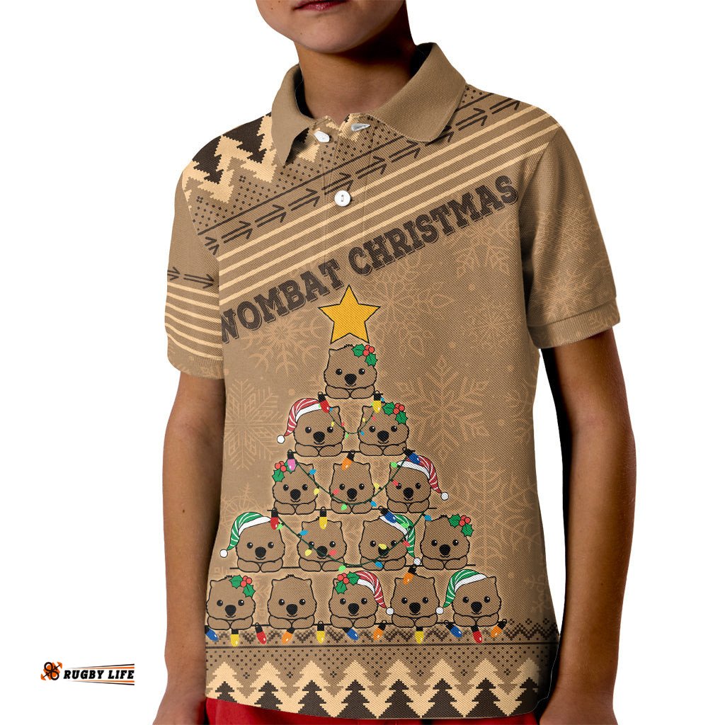 Wombat Christmas Tree Kid Polo Shirt Australia Merry Xmas Simple Style