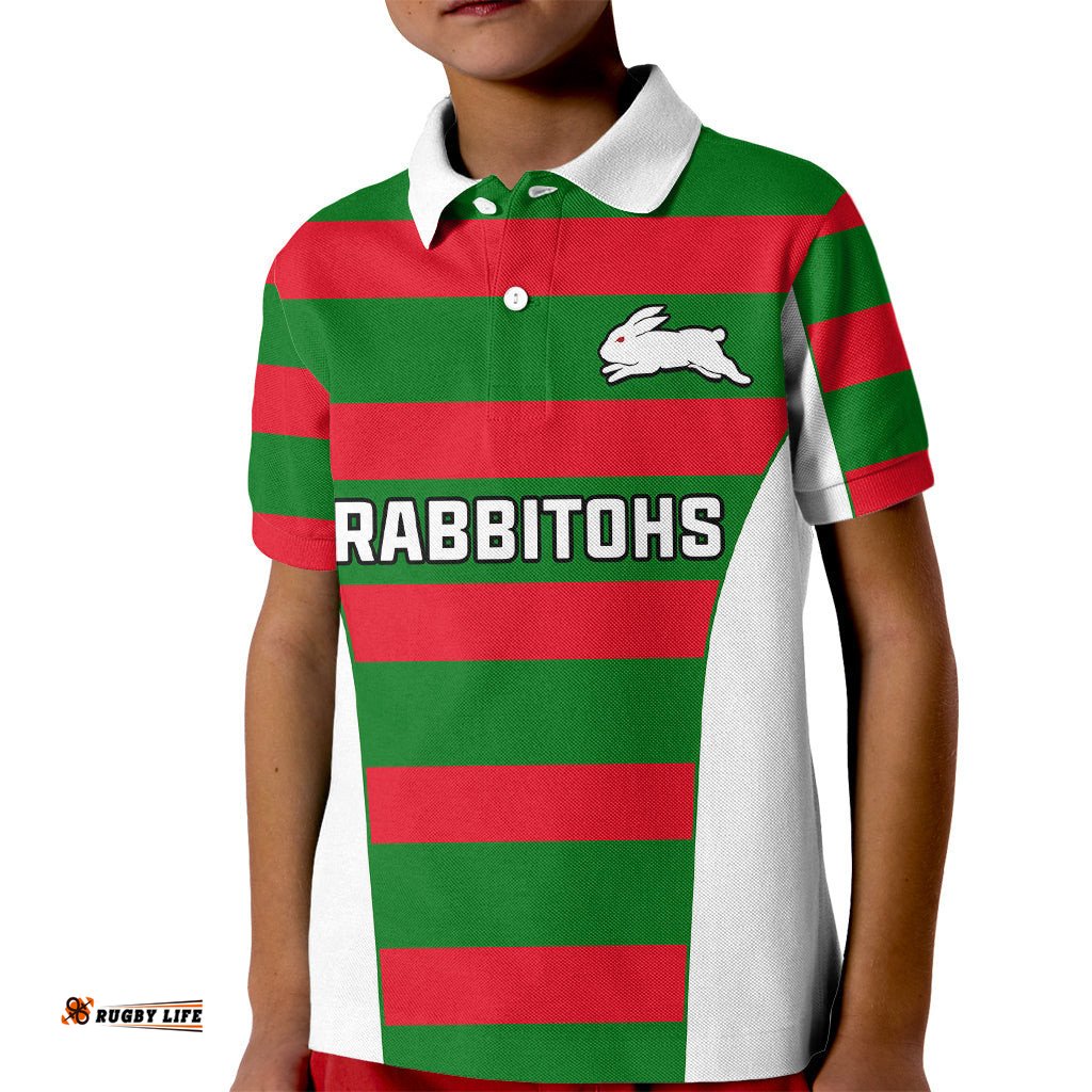 Rabbitohs Rugby Kid Polo Shirt Go Souths 1908 Sporty Style White