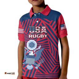 Personalised United States Rugby Kid Polo Shirt USA Go Eagles Pacific-