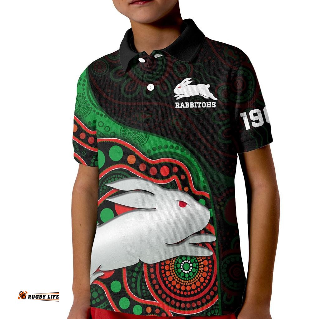 Rabbitohs Rugby Kid Polo Shirt Go Souths Indigenous Art