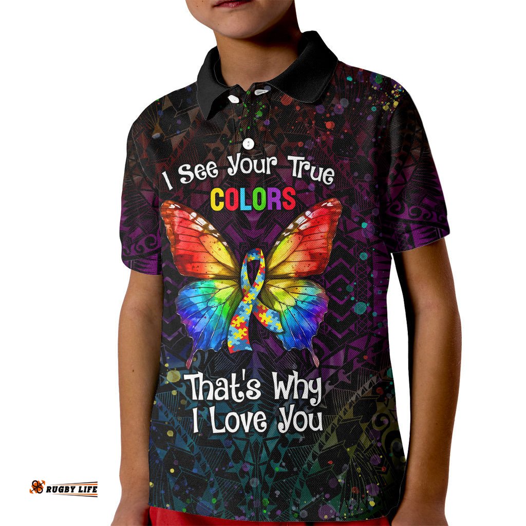 I See Your True Colors Personalised Kid Polo Shirt Autism Awareness