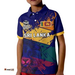 Custom Text And Number Sri Lanka Cricket Polo Shirt KID The Lions Mens T20 World Cup
