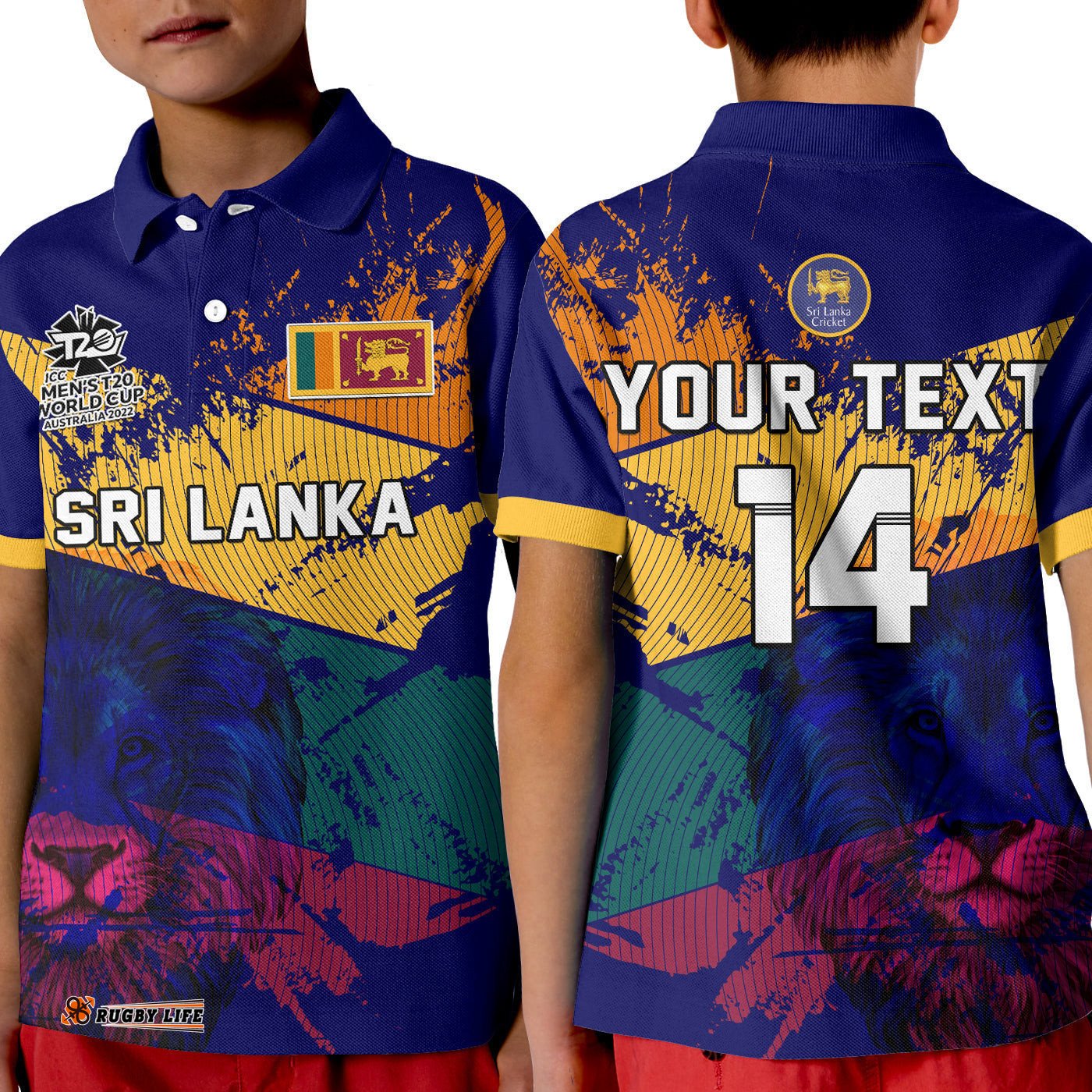 Custom Text And Number Sri Lanka Cricket Polo Shirt KID The Lions Mens T20 World Cup
