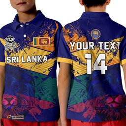Custom Text And Number Sri Lanka Cricket Polo Shirt KID The Lions Mens T20 World Cup