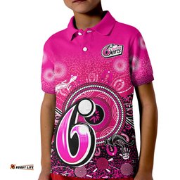 Custom Text and Number Sydney Sixers Polo Shirt KID Aboriginal Australia Cricket Champion