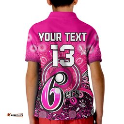 Custom Text and Number Sydney Sixers Polo Shirt KID Aboriginal Australia Cricket Champion