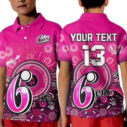 Custom Text and Number Sydney Sixers Polo Shirt KID Aboriginal Australia Cricket Champion