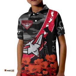 Essendon Football ANZACPolo Shirt KID Bombers Aboriginal Mix Poppy Camouflage