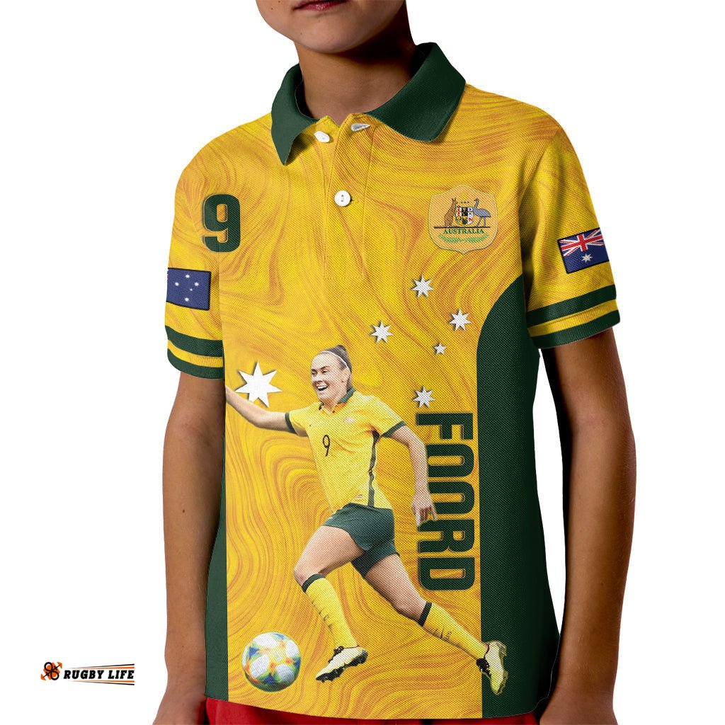 Australia Soccer Kid Polo Shirt Foord Matildas - Gold Marble