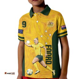 Australia Soccer Kid Polo Shirt Foord Matildas - Gold Marble