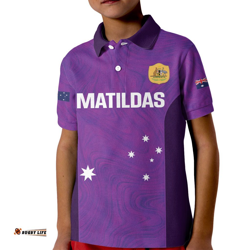 Custom Australia Soccer Kid Polo Shirt Matildas Go Champions - Purple