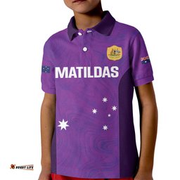 Custom Australia Soccer Kid Polo Shirt Matildas Go Champions - Purple