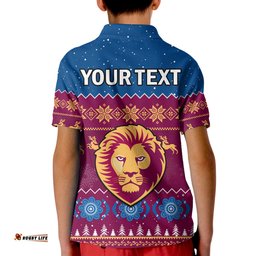 Custom Personalised Brisbane Football Polo Shirt KID Lions Indigenous Merry Christmas