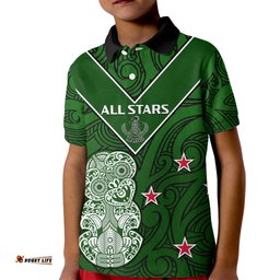 Custom Text And Number Aotearoa Rugby Kid Polo Shirt All Stars New Zealand Tiki Maori
