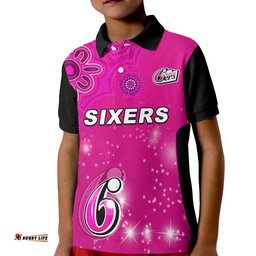 Custom Text and Number Sydney Sixers Polo Shirt KID Cricket Australia Aboriginal