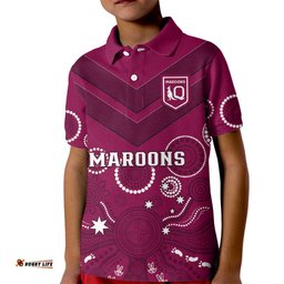 Personalised Maroons Rugby Kid Polo Shirt QLD Aboriginal Art