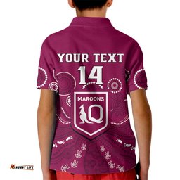 Personalised Maroons Rugby Kid Polo Shirt QLD Aboriginal Art