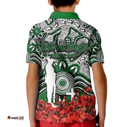 Rabbitohs Polo Shirt KID Anzac Day Poppy Flowers With Aboriginal