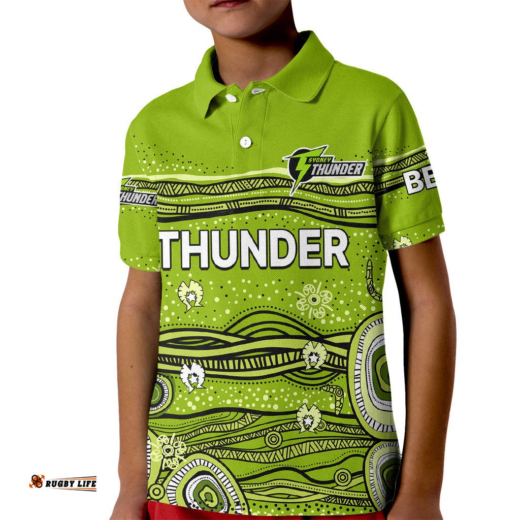 Custom Text And Number Australia Thunder Cricket Kid Polo Shirt Indigenous-