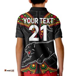Custom Text And Number Panthers Liquorice Allsorts Rugby Aboriginal Kid Polo Shirt