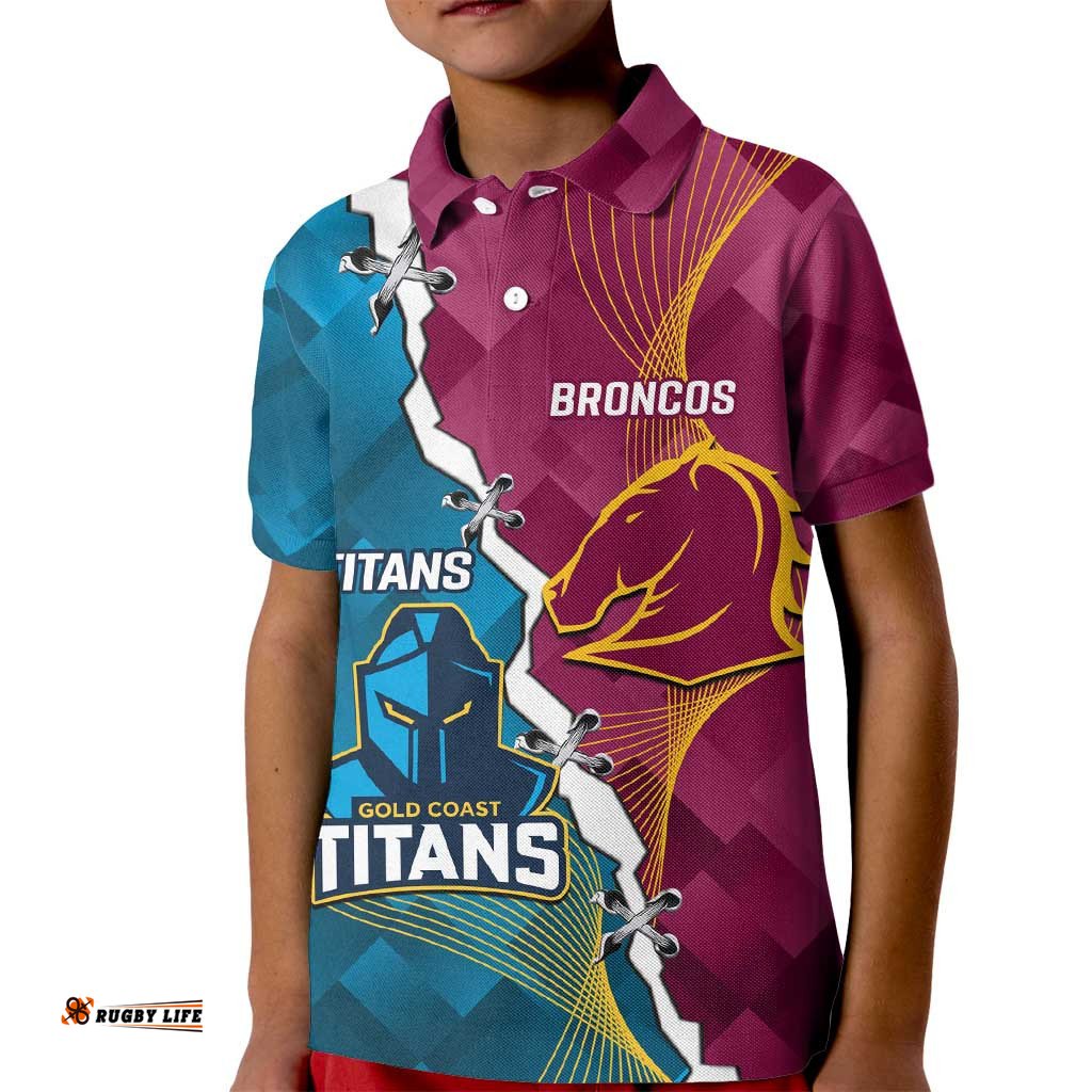 Custom Broncos And Titans Rugby 2024 Kid Polo Shirt Dynamic Style